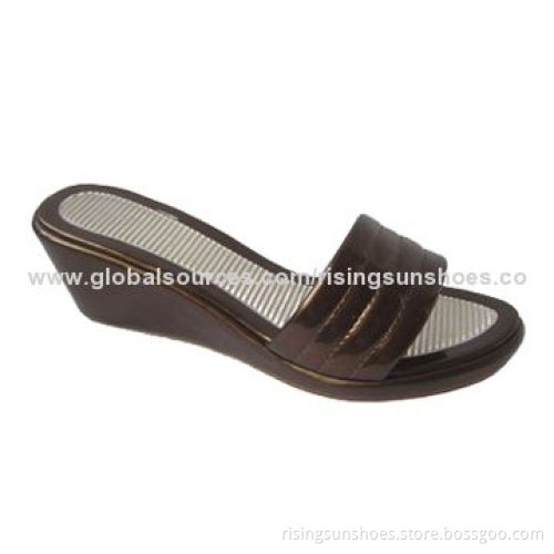 Women's wedge heel slipper, patent PU upper, various colors and designs are available